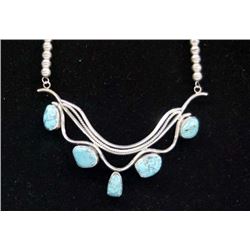 Navajo Silver Kingman Turquoise Necklace