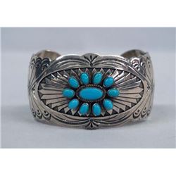 Navajo Sterling Turquoise Cuff Bracelet, R Wylie