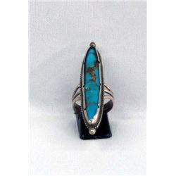 Native American German Silver Turquoise Ring, 9.75