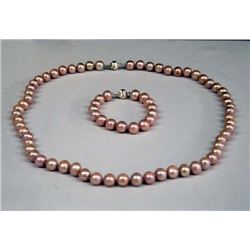 Large Pink Cultured Pearl Necklace & Bracelet