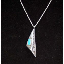 Navajo Sterling Silver Turquoise Pendant Necklace