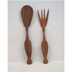 Hand Carved Wooden Duck Salad Servers