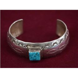 Large Navajo Sterling Silver & Turquoise Bracelet