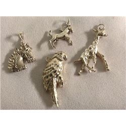 4 Cut Sterling Silver Animal Pendants & Charms