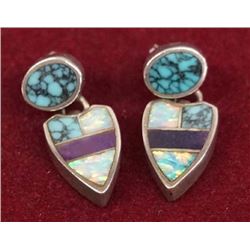 Zuni Sterling Silver Turquoise and Opal Earrings