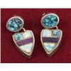 Image 1 : Zuni Sterling Silver Turquoise and Opal Earrings