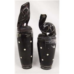 Carved Water Buffalo Horn Herb Containers