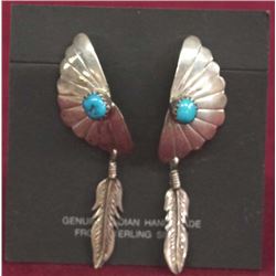 Pair Navajo Sterling Silver & Turquoise Earrings