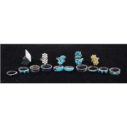 Collection of 15 Zuni Sterling Rings, Mixed Stones