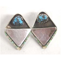 Navajo Sterling Silver Turquoise & Heishi Earrings