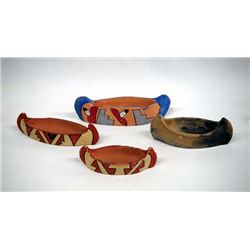 Native American Jemez and Catawba Pottery Canoes
