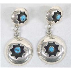 Navajo Sterling Turquoise Shadowbox Earrings