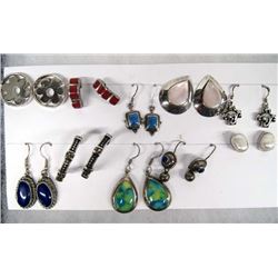 10 Pr Sterling Silver Earrings, Multi-Stone