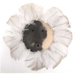 Miniature Cherokee Clay and Feather Mask, Signed
