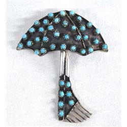 Vintage Zuni Silver Turquoise Umbrella Pin Pendant