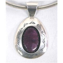 Navajo Silver Sugilite Pendant Necklace, Goodluck