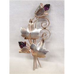 Antique Art Nouveau Silver Amethyst Flower Pin