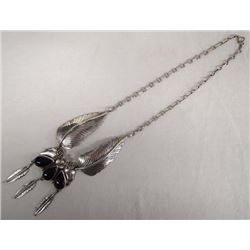 Navajo Old Pawn Sterling Onyx Pendant Necklace