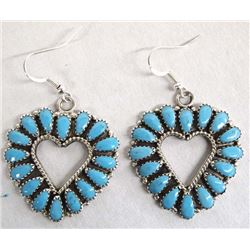 Navajo Silver Turquoise Heart Earrings, Zeta Begay