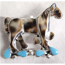 Zuni Sterling Inlay Horse Pin Pendant by E Leekity