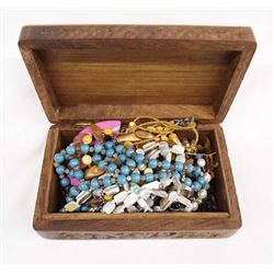 East India Carved Trinket Box & Costume Jewelry