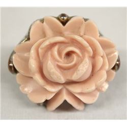Vintage Silver on Copper Bakelite Rose Ring, 6.5