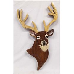 Beautiful Intarsia Wood Inlay Deer Plaque