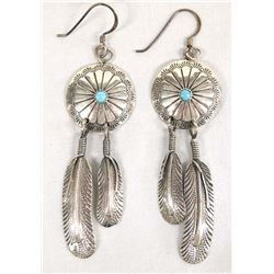 Navajo Sterling Silver Turquoise Concho Earrings