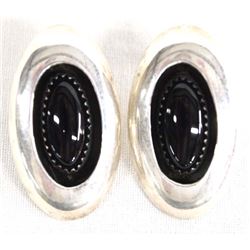 Navajo Sterling Silver Onyx Earrings by Patterson