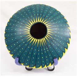 Mata Ortiz Green & Yellow Sunflower Pot by L Ortiz