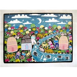 Original South American Folk Art Painting, Sirenia