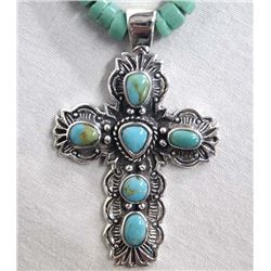 Southwest Turquoise Heishi & Silver Cross Necklace