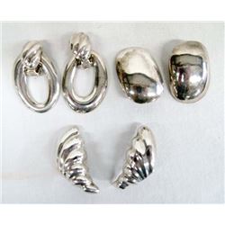 3 Pairs Mexican Sterling Silver Clip-On Earrings