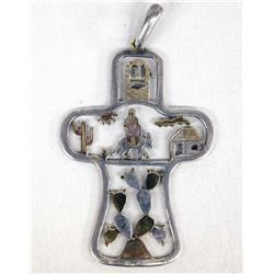 Taxco Sterling Silver Storyteller Cross Pendant
