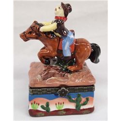 Western Cowboy on Horse Porcelain Trinket Box