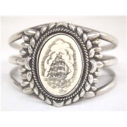 Navajo Sterling Silver Scrimshaw Bracelet