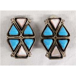 Zuni Sterling Silver Overlay Clip-On Earrings