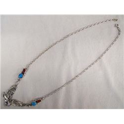 Navajo Sterling Turquoise Coral Pendant Necklace