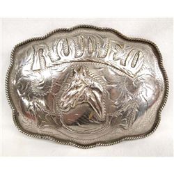 Mexican German Silver Rodeo Trophy Belt Buckle