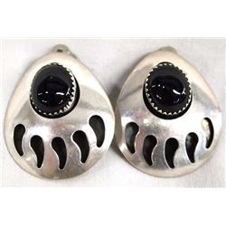 Navajo Sterling Silver Onyx Clip-On Earrings