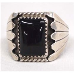 Navajo Sterling Silver Onyx Ring, Size 11