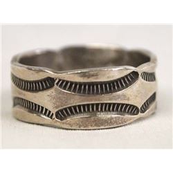 Large Navajo Sterling Silver Wedding Band, Sz 14.5