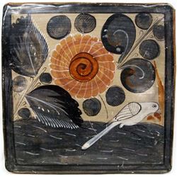 Vintage Mexican Jalisco Hand Painted Clay Tile