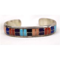Zuni Sterling Channel Inlay Bracelet, Ted Tsadiase