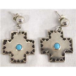Sterling Silver Turquoise Cross Earrings