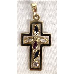 Estate 14kt Gold, Ruby, and Sapphire Cross Pendant