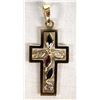 Image 1 : Estate 14kt Gold, Ruby, and Sapphire Cross Pendant