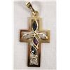 Image 2 : Estate 14kt Gold, Ruby, and Sapphire Cross Pendant