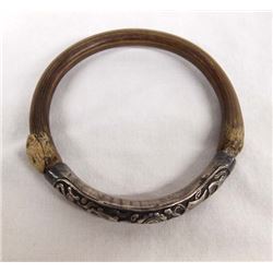 Vintage Ethnic Hill Tribe Hand Hammered Silver and Bamboo Bangle Bracelet