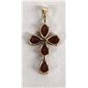 Image 2 : Estate 14kt Gold and Garnet Cross Pendant